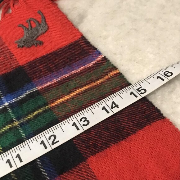 Abercrombie & Fitch Scarf One Size Red Tartan Plaid Fringe Moose Logo - Picture 7 of 7